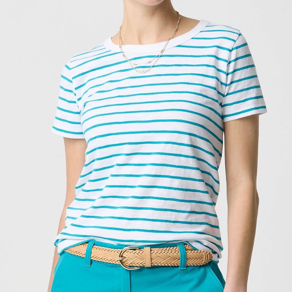 J. Crew White With Cenote Stripes Short-Sleeve Girlfriend Tee/NWT/XL